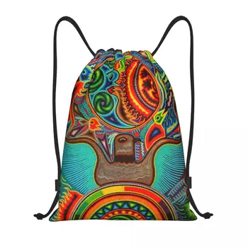 Изготовленная на заказ Мексиканская красочная сумка на шнурке Huichol, женский Мужской легкий рюкзак для хранения в спортивном зале