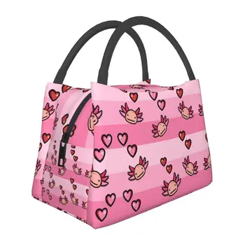 Изготовленная на заказ сумка для ланча из гобелена Pink Fever Axolotl Love, женские термоохладители, изолированные ланч-боксы для пикника, кемпинга, работы, путешествий
