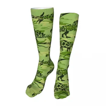 Камуфляжные носки до щиколотки с динозавром, носки унисекс до середины икры, толстые вязаные мягкие повседневные носки