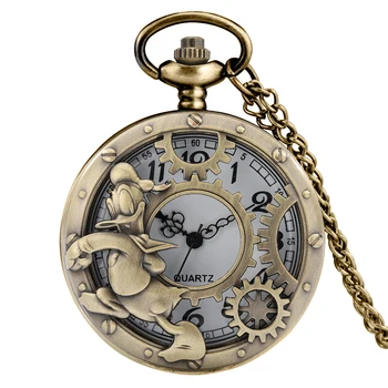 Карманные часы с рисунком милой утки из бронзы для мальчика, винтажное кварцевое ожерелье, карманные часы для дам, предметы коллекционирования премиум-класса Relógio