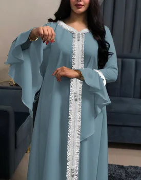 Кафтан Джалабия Арабское платье Для женщин Дубай Турция Вышивка Абайя Свободная Джеллаба Мусульманская мода Исламская одежда Белый