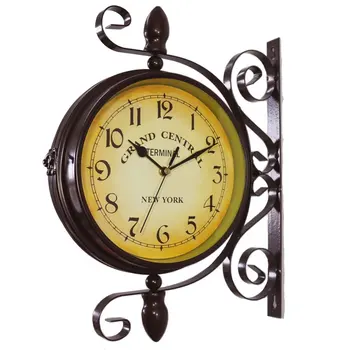 Классические креативные двусторонние настенные часы в европейском стиле часы оптом для украшения кафе-бара двусторонние настенные часы