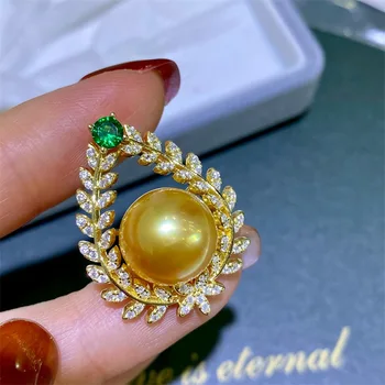 классический круглый золотой кулон с жемчугом Южного моря 11-12 мм, жемчужное ожерелье 925-х годов, ювелирное серебряное ожерелье, винтаж
