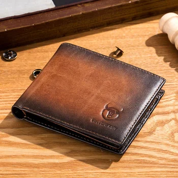 Кожа противоугонная BULLCAPTAIN RFID для мужчин бумажник щетка двойная ультра-тонкий короткий кошелек мульти-карта ID сумка