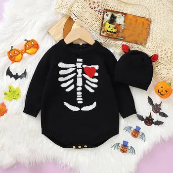 Комбинезон-свитер для новорожденных, комбинезон для косплея для маленьких девочек и мальчиков, детский костюм на Хэллоуин, комбинезон, Шляпа, 2 предмета одежды