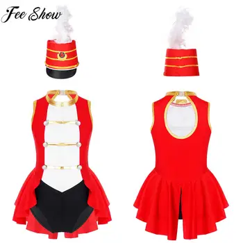 Комплект костюмов Почетного караула для поднятия флага для детей и девочек, трико с шляпой из перьев для чирлидинга, цирковой костюм для косплея на Хэллоуин