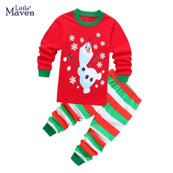 Комплекты рождественской одежды для маленьких детей Little maven 2023, осенние хлопковые мягкие и комфортные пижамы, милые пижамы со снеговиками для детей