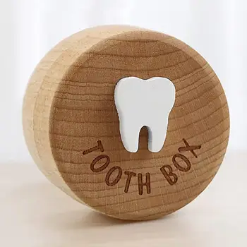 Контейнер для молочных зубов Коробка для хранения зубов Деревянная коробка на память о молочных зубах Круглый прочный контейнер для хранения зубов Идеально подходит для мальчиков