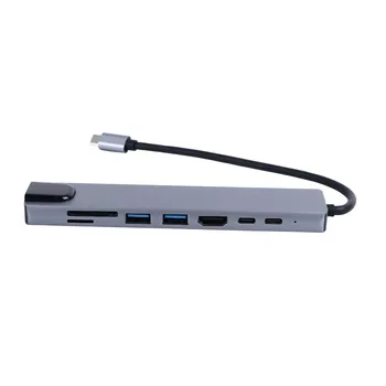 Концентратор Type C USB C Док-Станция 4K UHD Высокоскоростная Небольшая Портативная Оболочка Из Цинкового Сплава с 8 Портами Plug and Play для Путешествий и Бизнеса