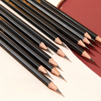 Коробка из 12 карандашей HB с резиновыми наконечниками, шестиугольные держатели для ручек из мягкого дерева, письменные принадлежности для учащихся начальной школы