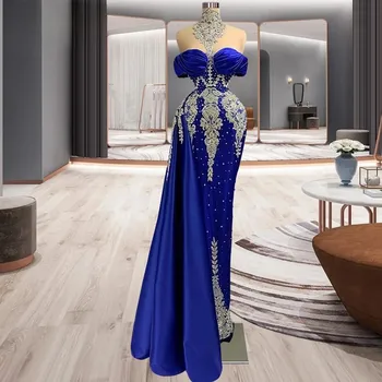 Королевские синие платья для выпускного вечера с аппликацией в виде Русалки, платье для выпускного вечера в форме сердца, Саудовская Аравия, Дубай, Черные вечерние платья для девочек, Вечерний халат