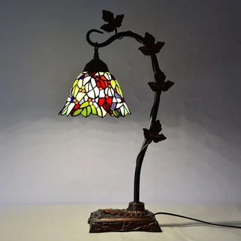 Кофейная лампа LongHuiJing в стиле Тиффани с цветочным витражом ручной работы, абажур из цветочного стекла, настольная лампа на основе смолы