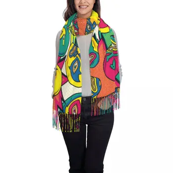 Красочный женский шарф мексиканского рестлера Лучадора, Зимняя шаль и бандана с кисточками, женская бандана