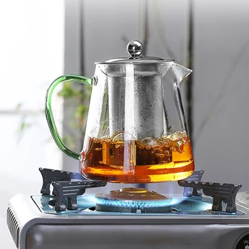 Красочный чайник из термостойкого стекла 550 мл С фильтром, чайник можно нагревать непосредственно на огне, ситечко для подогрева кофейника, чайник