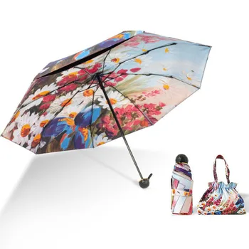Креативный зонт для рисования маслом с сумкой, двухслойный зонт для мужчин и женщин, 3/5-складной зонт для защиты от ультрафиолета, уличные зонты