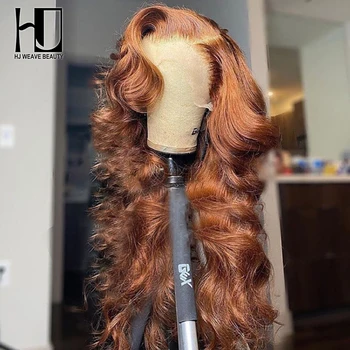 Кружевной парик, Бразильский парик из человеческих волос, Имбирно-оранжевый Передний парик, парики с подсветкой, Предварительно выщипанные Детские волосы, Объемная волна, фронтальные парики из человеческих волос.