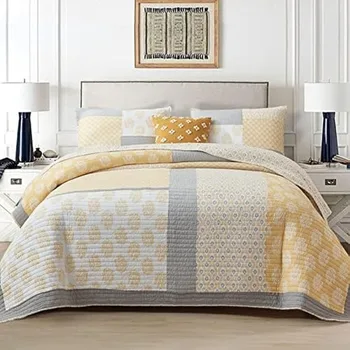 Легкий комплект королевского стеганого одеяла из 100% хлопка, желтый, серый, белый, легкий реверсивный комплект постельного белья Soft Queen All Season, 3 предмета