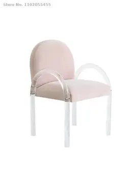 Легкое роскошное дизайнерское технологичное тканевое прозрачное обеденное кресло, акриловое кресло, удобный современный хрустальный стул для макияжа