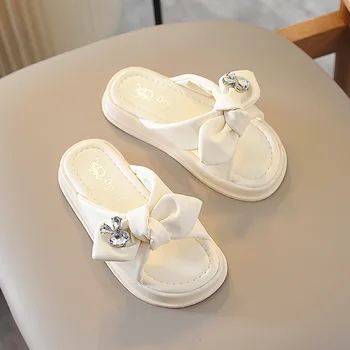 Летние детские тапочки для девочек; модная пляжная обувь с хрустальным кроликом; детская верхняя одежда с открытым носком на мягкой толстой подошве; нескользящие тапочки