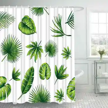 Летние занавески для душа в ванной с экзотическими цветами и тропическими зелеными пальмовыми листьями, водонепроницаемая занавеска для ванны из полиэстера с 12 крючками