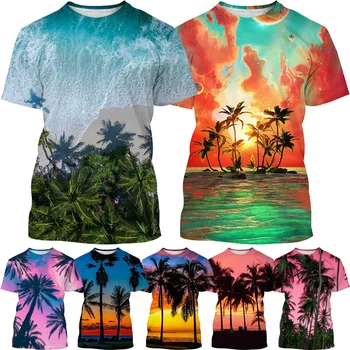 Летние мужские и женские повседневные топы с короткими рукавами и 3D-принтом в виде пальмовой ветви в гавайском стиле, уличная одежда