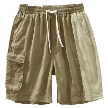 Льняные брюки в контрастную полоску, летние легкие пляжные шорты, мужские свободные льняные летние повседневные брюки с прямой трубкой