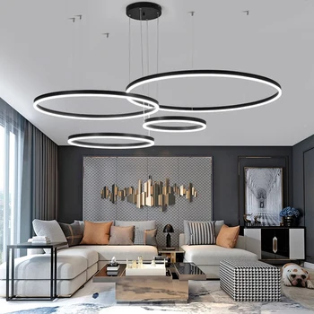 Люстра для гостиной 2021 новая простая современная атмосфера дома круглая лампа для столовой черное кольцо СВЕТОДИОДНЫЙ подвесной светильник