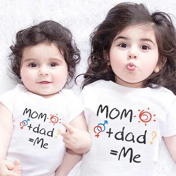 Мама + папа + Я, с цветным принтом, круглый вырез, свободные футболки в тон для брата и сестры, семейная одежда, летняя семейная футболка