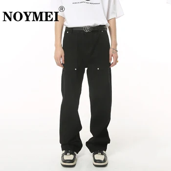 Металлическое украшение NOYMEI, мешковатые брюки, простые повседневные джинсовые брюки, Свободные Мужские Прямые джинсы, Однотонный Индивидуальный карман WA2472