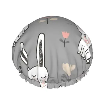 Милая водонепроницаемая шапочка для душа Bunny Rabbit с эластичным подолом, реверсивная шапочка для душа и сна для любой длины волос
