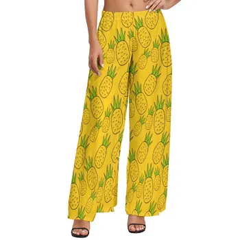 Милые брюки с ананасом, женские уличные брюки с принтом тропических фруктов, классические широкие брюки с высокой талией, идея подарка