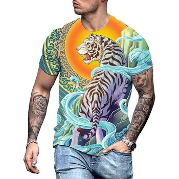 Модная мужская футболка с 3D принтом тигра, Повседневная, с круглым вырезом, оверсайз, с коротким рукавом, Летние уличные топы в стиле хип-хоп, футболки с животными