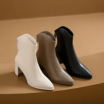 Модные ботинки 2023, женские модные ботинки на толстом каблуке, подходящие веб-знаменитостям, тонкие ботильоны Челси на среднем каблуке