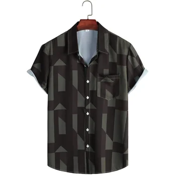 Модные мужские рубашки 2023 года С короткими рукавами и геометрическим рисунком, цветными блоками, camisas de hombre, отпускная рубашка на пуговицах.