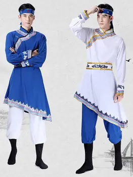 Монгольский костюм в китайском стиле, мужской костюм для Монгольского танцевального представления, одежда для выступлений с палочками для еды