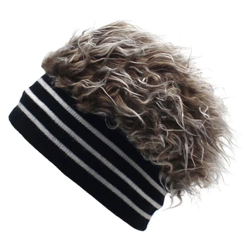 Мужская вязаная шапка с накладными волосами из удобной хлопчатобумажной ткани на День рождения, Рождественский подарок, мужская Женская шапочка-парик