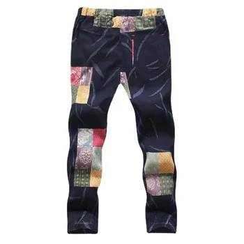 Мужские брюки с цветочным рисунком в стиле ретро, льняные брюки большого размера M-5XL