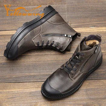 Мужские зимние ботинки из натуральной коровьей кожи, ретро мужские зимние ботинки из натуральной кожи, мотоциклетные ботинки #CX9550