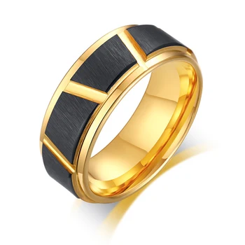 Мужские и женские кольца из вольфрамовой стали шириной 8 мм, черные позолоченные матовые модные кольца на палец, ювелирные изделия
