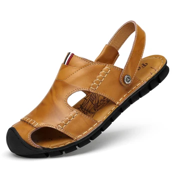 Мужские сандалии, Летняя кожаная мужская обувь, Дышащие Прогулочные Пляжные тапочки, Уличные сандалии, Повседневные высококачественные Модные сандалии