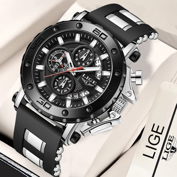 Мужские часы LIGE Роскошные Модные Кварцевые наручные часы с большим циферблатом, Секундомер, Водонепроницаемые Светящиеся Повседневные спортивные часы Relogio Masculino + коробка