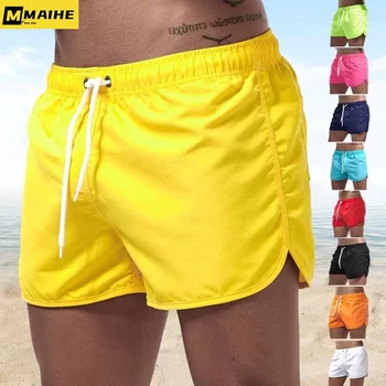 Мужские шорты для плавания, плавки, быстросохнущие пляжные шорты, купальный костюм, дышащий шнурок с карманами для летнего пляжного серфинга