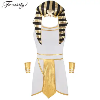 Мужской костюм для косплея египетского фараона на Хэллоуин, платье без рукавов на молнии с манжетами, Шляпа со Змеиной головой, Одежда Древнего Египта