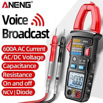 Мультиметр цифрового голосового вещания ANENG AT619 Профессиональный Клещевой амперметр на 4000 отсчетов, тестер тока, Инструмент электрика