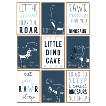 Набор динозавров T-Rex Triceratops с цитатами, настенное искусство для детской, холст, живопись, плакаты и принты, декор детской комнаты для мальчиков