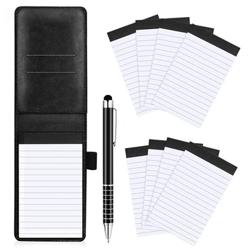 Набор мини-карманных держателей для блокнотов из 10 шт. с металлической ручкой и наполнителями для карманных блокнотов (черный)