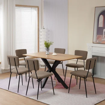 Набор стульев для столовой из 6 современных удобных функциональных стульев со спинкой, обитой искусственным плюшем, и хромированными ножками для гостиной