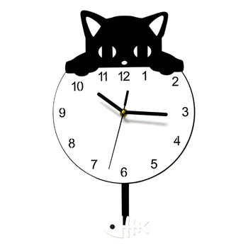 Настенные часы для домашнего декора с котенком, новинка, настенные часы с котенком и рыбкой, подарок для любителей котенка