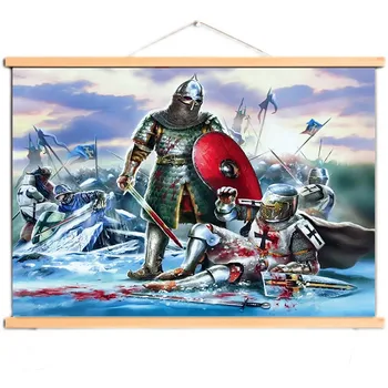 Настенный флаг Крестовых походов, Винтажный домашний декор, художественные плакаты Knights Templar, картина на холсте с осью из цельного дерева X9