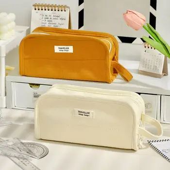 Настольная сумка для хранения в Корейском стиле, 4-цветная Многослойная косметичка для макияжа большой емкости, сумка для ручек, студенческая сумка